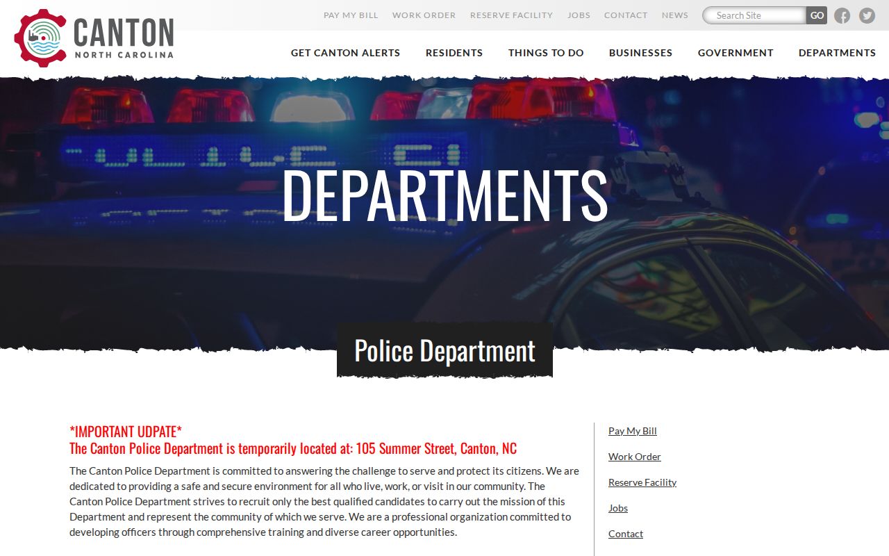 Canton Police Department source page for Canton criminal records