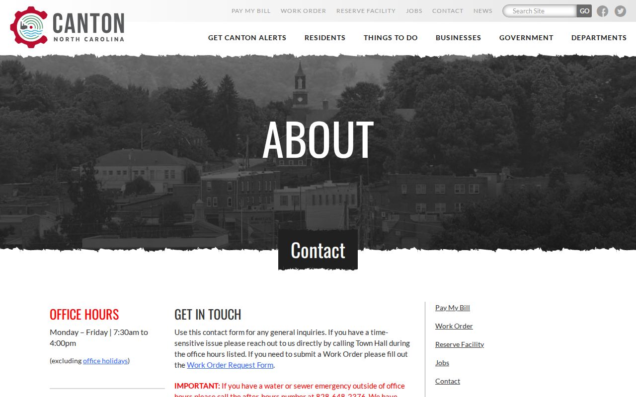 Canton criminal records contact form on the official town website