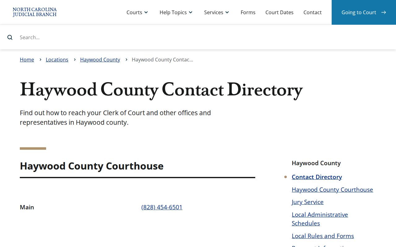 Haywood County criminal court contact directory