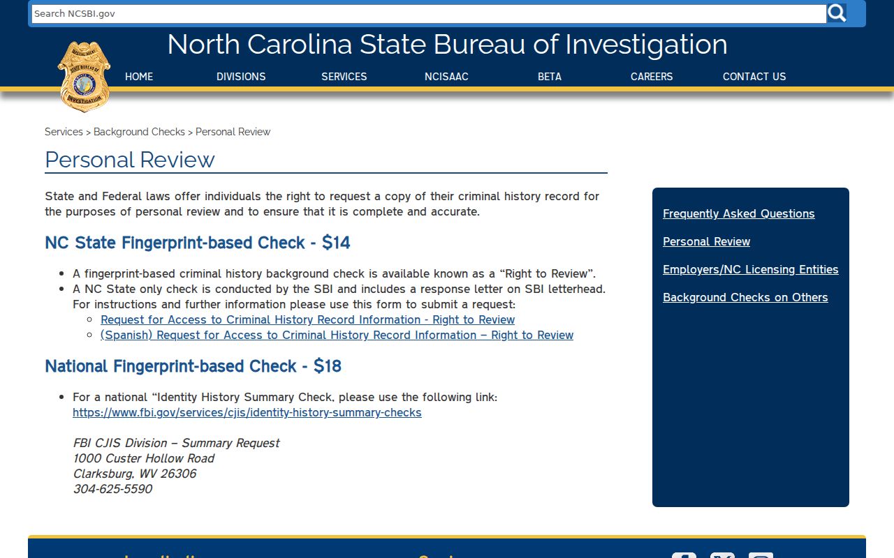 Haywood County criminal history SBI Right to Review instructions